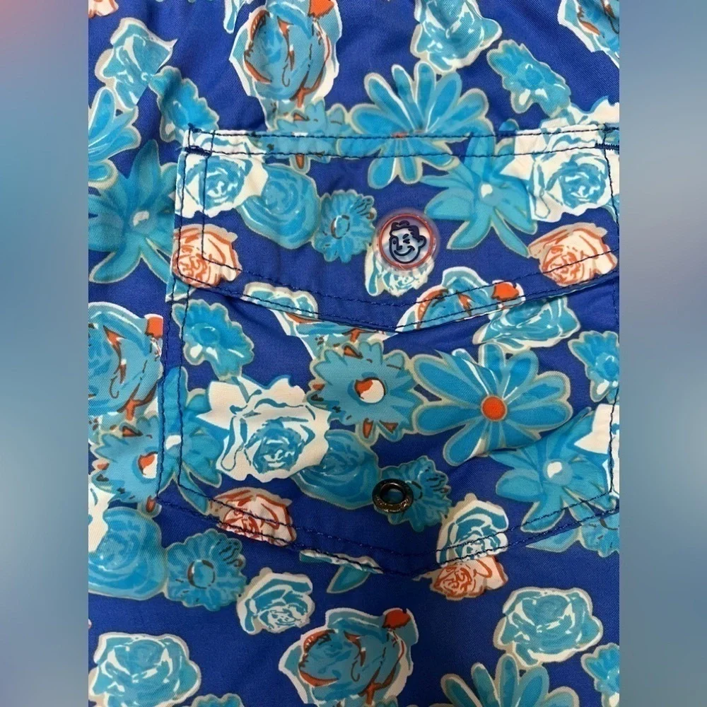 Mr Swim Floral Rose Daisy Pattern Boardshort Swim Trunks Size Medium in Blue